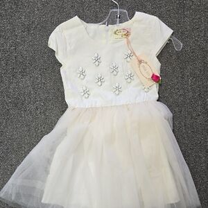 Joyfolie Cream Dress with Floral Accents